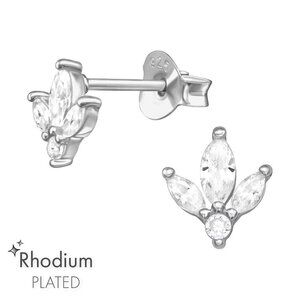Rhodium Silver Marquise Ear Studs | 8 CZ Stones 7mm